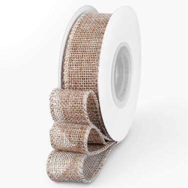 Imagem de Fita de serapilheira de 2,5 cm de largura e 10 metros, fita sólida com fio de juta natural para artesanato, embrulho de presente, grinalda, decoração de árvores, decoração ao ar livre, casamento, fita