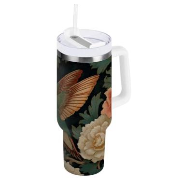 Imagem de Blueangle Copo isolado de 1,134 g com alça e tampa de canudo - Caneca de viagem de aço inoxidável à prova de vazamento, garrafa de água de beija-flor a vácuo de parede dupla (788)