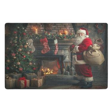 Imagem de SEHANY Tapete de porta de inverno Papai Noel Natal para todos os climas, impermeável, secagem rápida, bem-vindo, tapete de entrada antiderrapante, tapete decorativo de poliéster para entrada, varanda