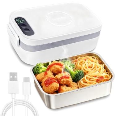 Imagem de JESRYTOUR Lancheira elétrica sem fio para adultos, lancheira aquecida recarregável de 1L com temporizador, aquecedor de alimentos com autoaquecimento protable para piquenique/viagem/trabalho