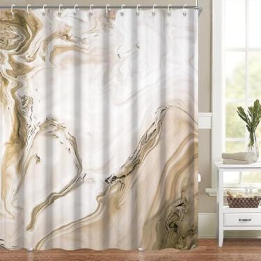 Imagem de Cortina de chuveiro marrom mármore para banheiro, moderna, abstrata, minimalista, conjunto de decoração de banheiro com textura, aquarela, cortinas de banheira, lavável na máquina, tecido de poliéster