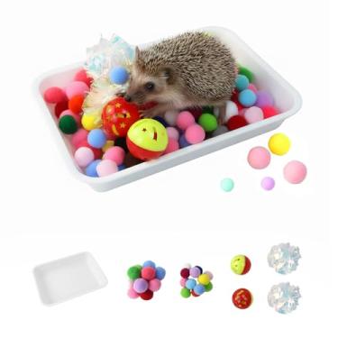 Imagem de NZELSW Bandeja de caixa de escavação de ouriço, brinquedo divertido de forragem e escavação, inclui bolas de cores ricas, acessórios de ouriços para hamsters, furões e outros animais pequenos (branco)