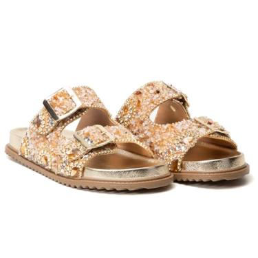 Imagem de Sandália Birken Papete Feminina Detalhes Pedraria Confortável Estilo Para Passeios Eventos e Dia a Dia Luxo Design Elegante (Dourado, BR, Adulto, Numérico, 37)