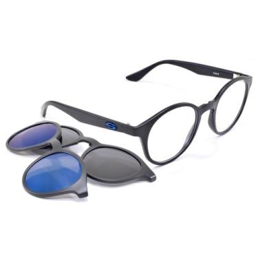 Imagem de Armação Oculos Redondo ClipOn Solar Lente Espelho Smart 985, Preto