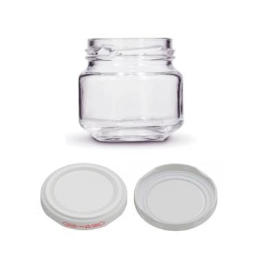 Imagem de Kit 5 unidades - Pote de vidro Redondo 120ml - Tampa Branca