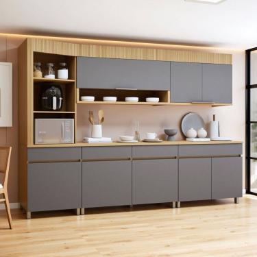 Imagem de Cozinha Completa Modulada 5 Peças 8 Portas 4 Gavetas Torre Angular 100% Mdf Realeza Premium Carvalho/Titânio