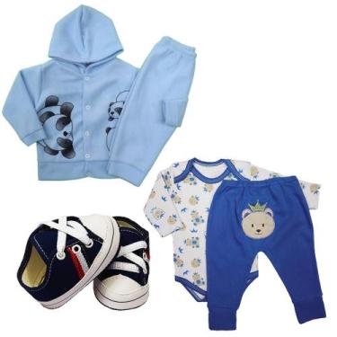 Imagem de Kit Roupas de Bebê 5 Peças Body Mijão Moletom Soft Sapatinho - Koala B
