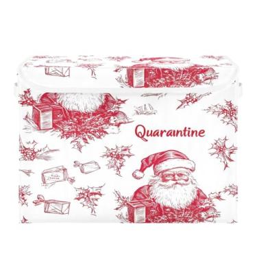 Imagem de SEHANY Linda caixa de armazenamento de Papai Noel de Natal com tampas e alças, organizador de cestas de armazenamento de tecido dobrável, caixas de armazenamento de cubos grandes para roupas, cobertor