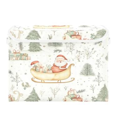Imagem de SEHANY Linda caixa de armazenamento de Papai Noel de Natal com tampas e alças, organizador de cestas de armazenamento de tecido dobrável, caixas de armazenamento de cubos grandes para roupas, cobertor