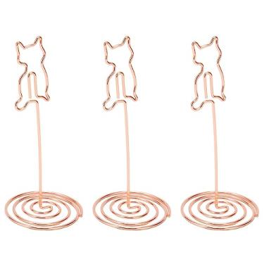 Imagem de 10 peças de suportes de número de mesa, elegantes porta-cartões de metal ouro rosa com base espiral estável, para festa de casamento, mesa de jantar, escritório (gato)