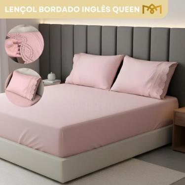Imagem de Jogo De Lençol Queen Padrão 3 Peças Bordado Inglês 400 Fios Microperca