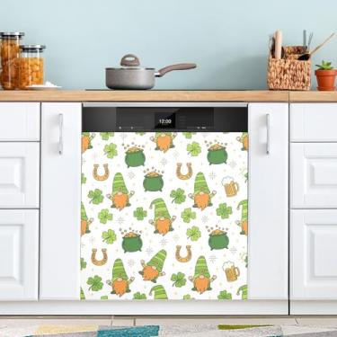 Imagem de ATTX Capa magnética de máquina de lavar louça Gnomos alegres Dia de São Patrício | Adesivo decorativo de eletrodomésticos de 58 x 66 cm para armários domésticos e eletrodomésticos #289