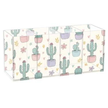 Imagem de Burbuja Porta-canetas de acrílico Cactus, 4 compartimentos, suporte de lápis transparente para pincéis de maquiagem, acessórios de mesa de escritório em casa