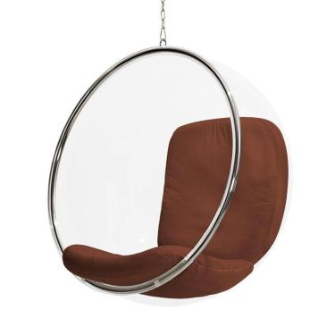 Imagem de Poltrona Bubble Chair Acrilico Com Estofado Couro Natural - Marrom