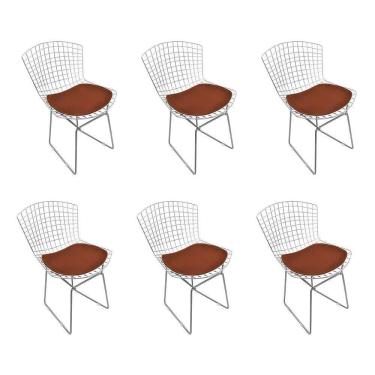 Imagem de Kit 6 Cadeiras Bertoia Cromada Com Assento Sintético Marrom