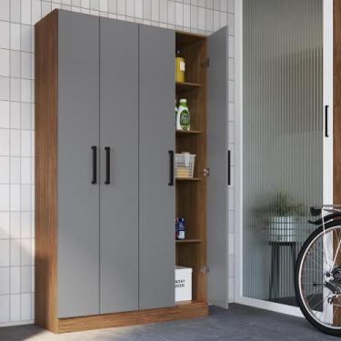 Imagem de Armário Multiuso Rivera 4 Portas 8 Prateleiras - IRM, FREIJO/CINZA