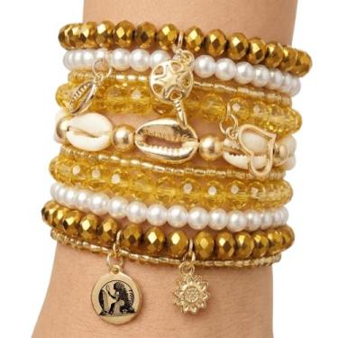 Imagem de Kit Mix 10 Pulseiras Orixá Oxum Dourada Umbanda - Balaio de Santo