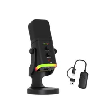 Imagem de Microfone Gamer Dinâmico Ampligame Sem Fio 2.4g LED RGB Usb Fire Phoenix Bk-am8 Pro Preto