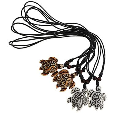Imagem de Colar com pingente de tartaruga marinha esculpido em ossos artificiais, 4 peças, cordão de algodão ajustável, Yin Yang, resina, surfista, amuleto da sorte para mulheres e homens