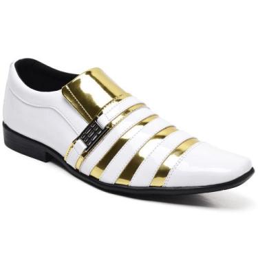 Imagem de Sapato Social Masculino Verniz Colorido Dourado Branco - D+Shoes