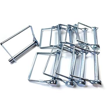 Imagem de 10 peças de pino de trava de arame, 3/8 polegadas (9,21 mm), pino de travamento de eixo de acoplador de segurança resistente para reboque de fazenda vagões de jardim de gramado (quadrado, prata)