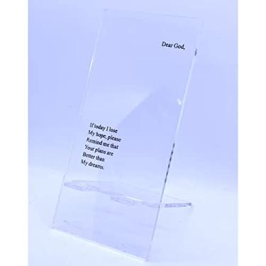 Imagem de Vitalconn Suporte de celular de acrílico, suporte de celular portátil com orações e versículo da Bíblia, suporte transparente para mesa de celular, compatível com carregamento de telefone Xs Max Xr SE e muito mais, presentes cristãos