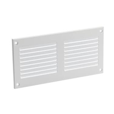 Imagem de Cobertura de ventilação de aço branco 15 cm L x 5 cm A com tela de insetos – parede lateral e teto – Dimensões externas: 20 cm L x 10 cm A
