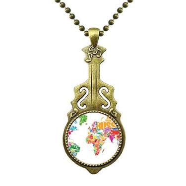 Imagem de DIYthinker Mutlicolour Colar de nome de país com mapa múndi antigo e pingente de música
