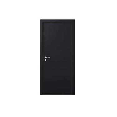 Imagem de Kit porta pronta de madeira lisa laca 210cmx70cm moldufama esquerda preta com fechadura
