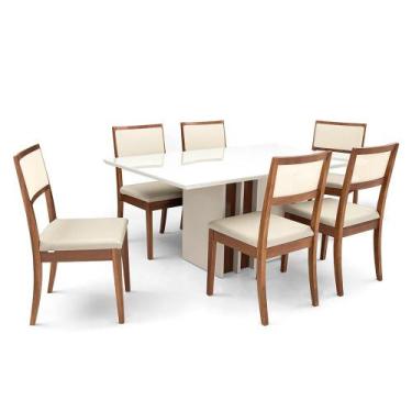 Imagem de Conjunto Mesa De Jantar E 6 Cadeiras Herval Coral, Off White E Amêndoa