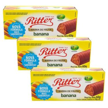 Imagem de Kit 3 Barra De Fruta Ritter Banana Com Chocolate Caixa Com 3 Unidades
