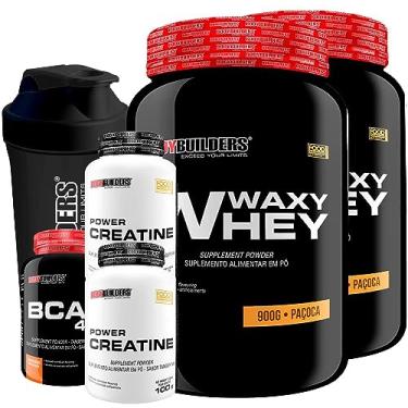 Imagem de Kit 2x Waxy Whey Paçoca 900g + BCAA 4,5 100g + 2x Power Creatina 100g + Coqueteleira - Bodybuilders