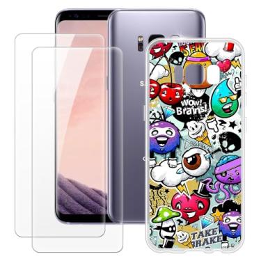 Imagem de MILEGOO Capa para Samsung Galaxy S8 + 2 peças protetoras de tela de vidro temperado, capa de TPU de silicone macio à prova de choque para Samsung Galaxy S8 (5,8 polegadas)