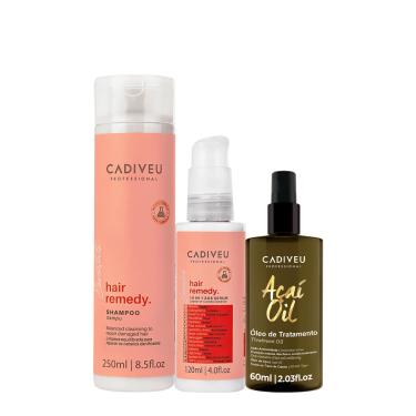 Imagem de KIT CADIVEU ESSENTIALS HAIR REMEDY SHAMPOO SéRUM E AçAí OIL 60 (3 PRODUTOS) 