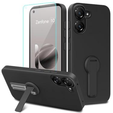 Imagem de Capa para celular ASUS Zenfone 10 / Zenfone 9 com protetor de tela de vidro, rotação de 360° com suporte oculto/suporte oculto de silicone TPU para ASUS Zenfone 9 Zenfone 10 - preta