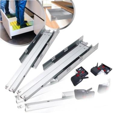 Imagem de 4 Corrediça Telescópica Oculta Trilho Invisível 45cm Gaveta 2 Par Móveis 450mm Com Amortecedor 50kg Soft Closing 3D Reforçada Resistente Fechamento Automático Suave Silencioso Slow Freio