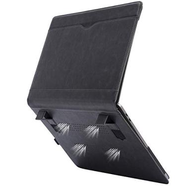 Imagem de TYTX Capa de couro para MacBook Pro de 16 polegadas 2024 2023 2022 2021 M4 A3403 A3186 M3 A2991 M2 A2780 M1 A2485 capa protetora com aberturas e função de suporte, preta