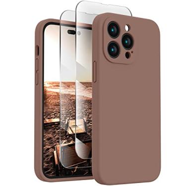 Imagem de FireNova Capa para iPhone 14 Pro, capa de telefone de silicone atualizada [proteção da câmera] com [2 protetores de tela], forro interno de microfibra macio antiarranhões, 15,5 cm, marrom claro