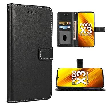 Imagem de FDCWTSH Capa carteira compatível com Xiaomi Poco X3/PocoX3 NFC, alça de pulso, capa flip de couro, suporte de cartão, capas de celular para Xiami Xiomis Xiome Mi PocoX3NFC Pocco X 3 3X Preto