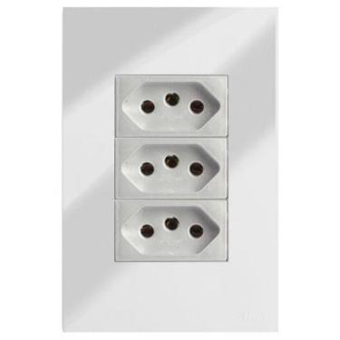 Imagem de Cj Tomada Tripla 10A 4X2 - Recta Espelhada Prata Gloss - Blux Recta Es