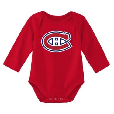 Imagem de Outerstuff Body de manga comprida com logotipo primário NHL para recém-nascidos e bebês 0-24 meses (Montreal Canadiens - Vermelho, 0/3 meses)