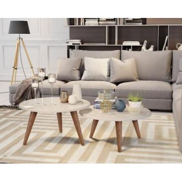 Imagem de Kit 2 Mesa Yumi 45cm Redonda Pé Palito 30cm E 25cm Tripé - Jthome, Off