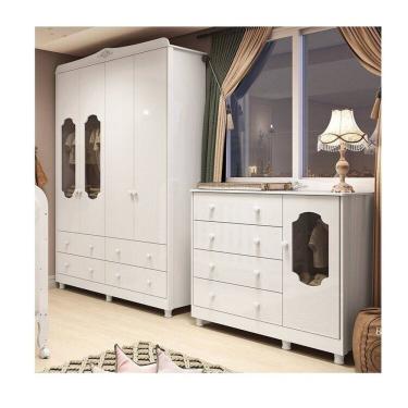 Imagem de Quarto Infantil com Guarda-roupas e Cômoda com Janelas 100% Mdf Maya Provençal Espresso Móveis Branco Brilho