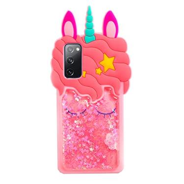 Imagem de wifantien Capa de unicórnio de areia movediça para Samsung S20 FE 5G 6,5 polegadas, desenho 3D, fofo, kawaii, glitter, brilhante, brilhante, areia movediça, unicórnio, crianças, adolescentes e