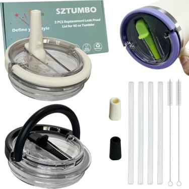 Imagem de 2 peças de substituição de tampa de canudo flip para Stanley copo de 1,134 g, tampa 100% à prova de vazamento, tampa à prova de derramamento e resistente a respingos, com bocal de sucção removível