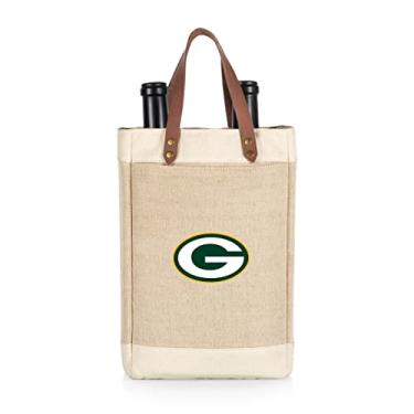 Imagem de PICNIC TIME NFL Green Bay Packers Pinot – Bolsa de vinho isolada para 2 garrafas de juta – Bolsa de vinho – Bolsa de presente para vinho, (bege)