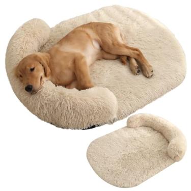 Imagem de Cama de cachorro para cães de médio e grande porte, cama de cachorro fofa de pele sintética, móveis de caixa de cachorro, cama de cachorro lavável à prova d'água, cama de espuma(Light Brown,L)