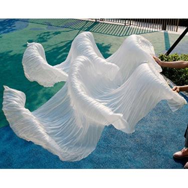 Imagem de 1 par de véus de seda de bambu feito à mão chinês, leques longos de dança do ventre para festa de casamento de apresentações de palco ao ar livre, 180 x 90 cm,