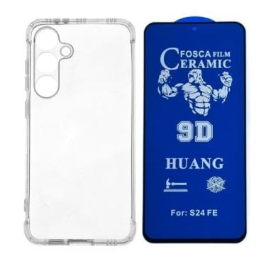 Imagem de Capa Capinha Anti Impacto + Película de Ceramica Fosca Privacidade 9D, silicone transparente clear com bordas reforçadas e flexível com efeito cristal. Compátivel com Samsung Galaxy S24 FE