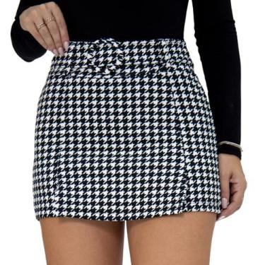Imagem de Short Saia Feminino Cinto Forrado Curto Bermuda Cintura Alta - MimallC